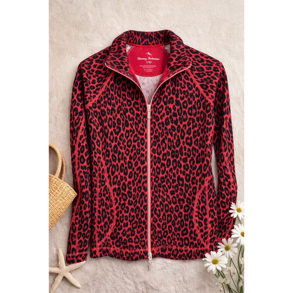 Tommy Bahama Women’s XS Hot Pink & Black Leopard Zip-Up Jacket
